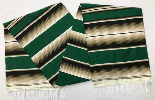 FALSA Mexican Blanket Hand Woven Serape Throw Yoga Green/brown/light brown - 第 1/5 張圖片