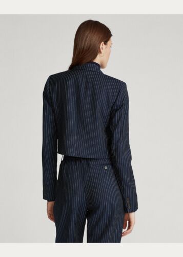 Polo Ralph Lauren Womens Cropped Navy Wool Striped Button Blazer Jacket NWT $598 - Picture 4 of 6