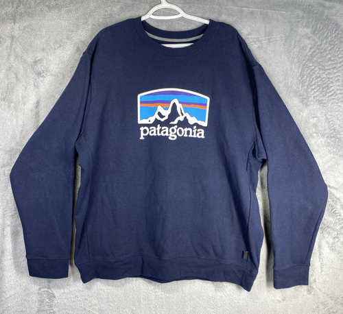 Patagonia Sweter Męski XXL Granatowy Up Risal Okrągły dekolt Bluza Logo 2XL
