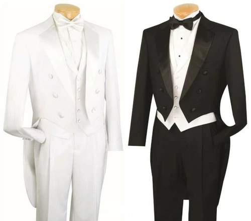 Men's Formal Suit Tuxedo Prom Wedding Groom Classic Fit With Tail Black & White - Picture 1 of 12