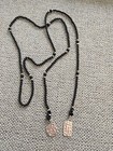 Black Onyx Lariat Necklace -Sterling Silver Bars Beads w Beaded Black Stone 925 — photo 8