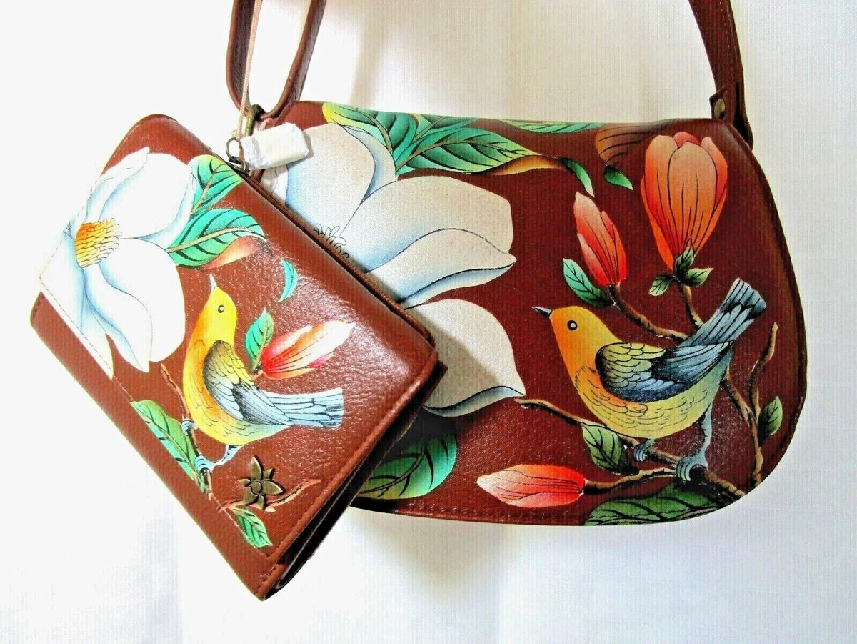 Hand-Painted Leather Cross Body Bag - Birds