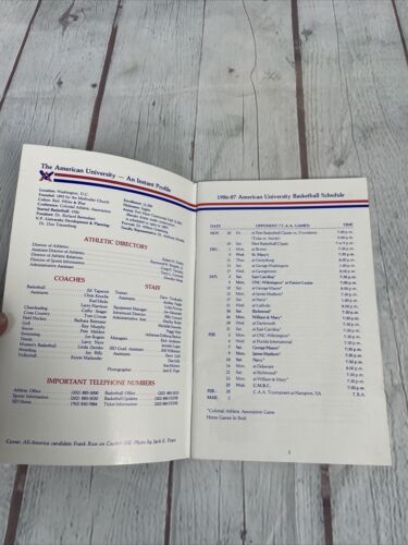American University Basketball Media Guide 1986-87 Yearbook AU National Guard - Bild 3 von 4