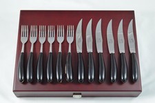 6 Sheffield Steak Knives & Forks with Water Buffalo Horn Handles – Wooden Case