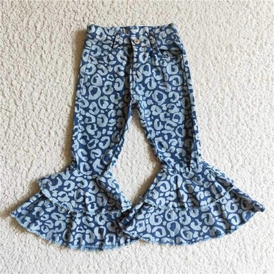 Blue Leopard Bell Bottom Jeans