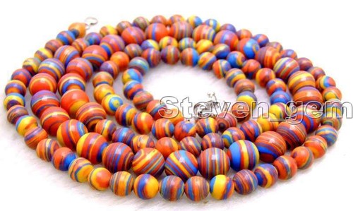 Long 33" 6-8mm Red Round Zebra Stripe Agate Graduate Necklace for Women ne5798 - Picture 3 of 3