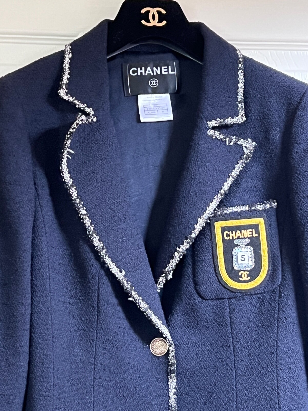CHANEL 05C VINTAGE THE DEVIL WEARS PRADA BLUE JACKET CC GOLD #5 PATCH 34-36 image 6