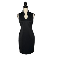 Calvin Klein Little Black Dress W/ Ruffle Neckline & Back Zip Closure Size 6P