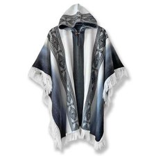 LIGHT BABY ALPACA WOOL HOODED PONCHO FRINGE UNISEX HANDMADE