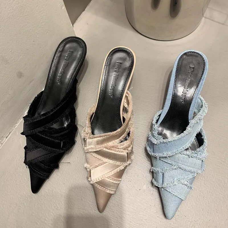 2025 Women Mules Elegant Sandals Pumps Shoes Low Heels New In Pointed Toe Slides