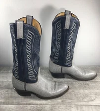 Tony Lama 8056 Black Label Blue Leather Cowboy Western Mens Boots Size 7 Vtg