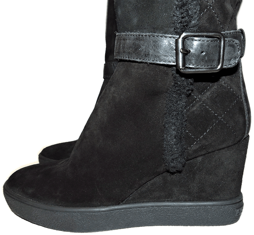 Aquatalia Black Suede Tall Callie Quilted Fur Lined Tall Boot Wedge Bootie 10.5 - Picture 4 of 10