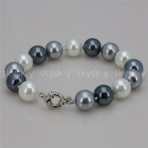 Women Jewelry 12mm Multi-color Shell Pearl Necklace Bracelet Earrings Set - Picture 37 of 41