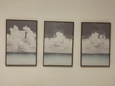 Ocean Beach Landscape Wall Art Nature Framed Canvas Prints Set of 3