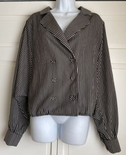 NWT, Women's Lapel Double-breasted Black White & Shirt Long Sleeve Blouse Large - Picture 3 of 11