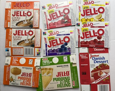 JELLO BOX GROUP 70s-90s vintage packaging movie TV prop Pudding Gelatin