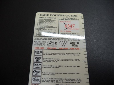 CASE XX KNIVES POCKET GUIDE CARD FOR KNIFE BLADES TANG STAMPS DATES AND