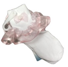 Sock Size 3/4 fits Shoe Size 4-7 Pink  White Lace Ruffle Pageant Sock NWT