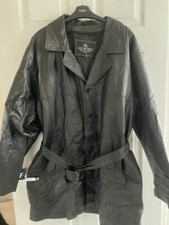 Oscar Piel Usa American Black Belted Leather Jacket Coat. Size 16-18 Uk