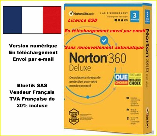 Sans CB - NORTON 360 DELUXE ESD 3 Appareils 3APP 1 AN 25GB CLOUD par email - Photo 1/2