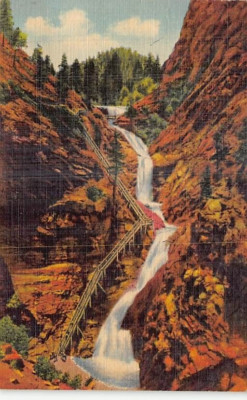 Postcard CO: Seven Falls, Cheyenne Canyon, Colorado, Vintage Linen
