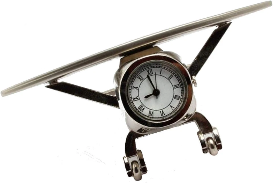 Table Clock with Rotating Wheels,Antique Metal Airplane Design Paper Weight. - Image 4 of 4