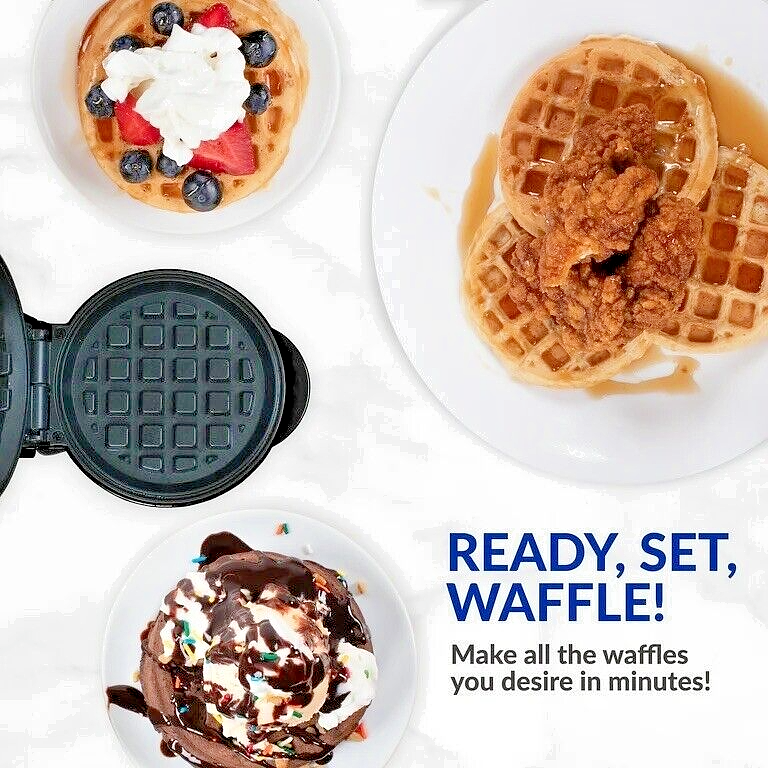 Teal Mini Dual-Sided Nonstick Waffle Maker with Fast Shipping-image