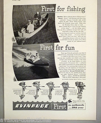 Evinrude Outboard Boat Motor Engine PRINT AD - 1948 ~~~ marine, 5 models