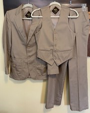 VTG 1970s Disco Suit 3 Piece JCPenney Flare Retro 27X 32 Bell Bottoms Tan 34R