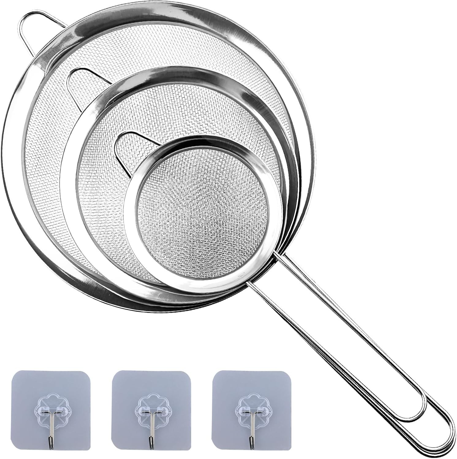 3 Stück Sieb Set 19/25/35 cm, Küchensieb Edelstahl mit Verstärktem Griff