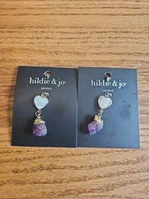 New Lot of 2 Hildie & Jo Pendants White Heart  w/Purple Gem Free Shipping