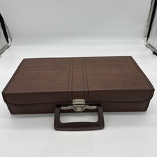 Cassette Case Storage Briefcase Hold 24 Tapes Faux Brown Leather Vintage
