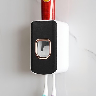 2 Slot Plastic Toothbrush Holder and Toothpaste Dispenser Wall Mounted, Autom...