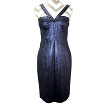 DAVID MEISTER Metallic Textured Strappy Cocktail Dress Navy Blue Size 4