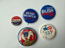 Lot Vintage Political Pins Buttons Bush Quayle Willkie McNary