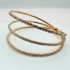 Vintage Y2K Gold Tone 3 Row Clear Rhinestone Wrap Cuff Bracelet Classic Jewelry