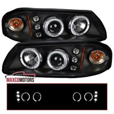 Black Projector Headlights Fits 2000-2005 Chevy Impala Led Lamps Halo Rings Lr