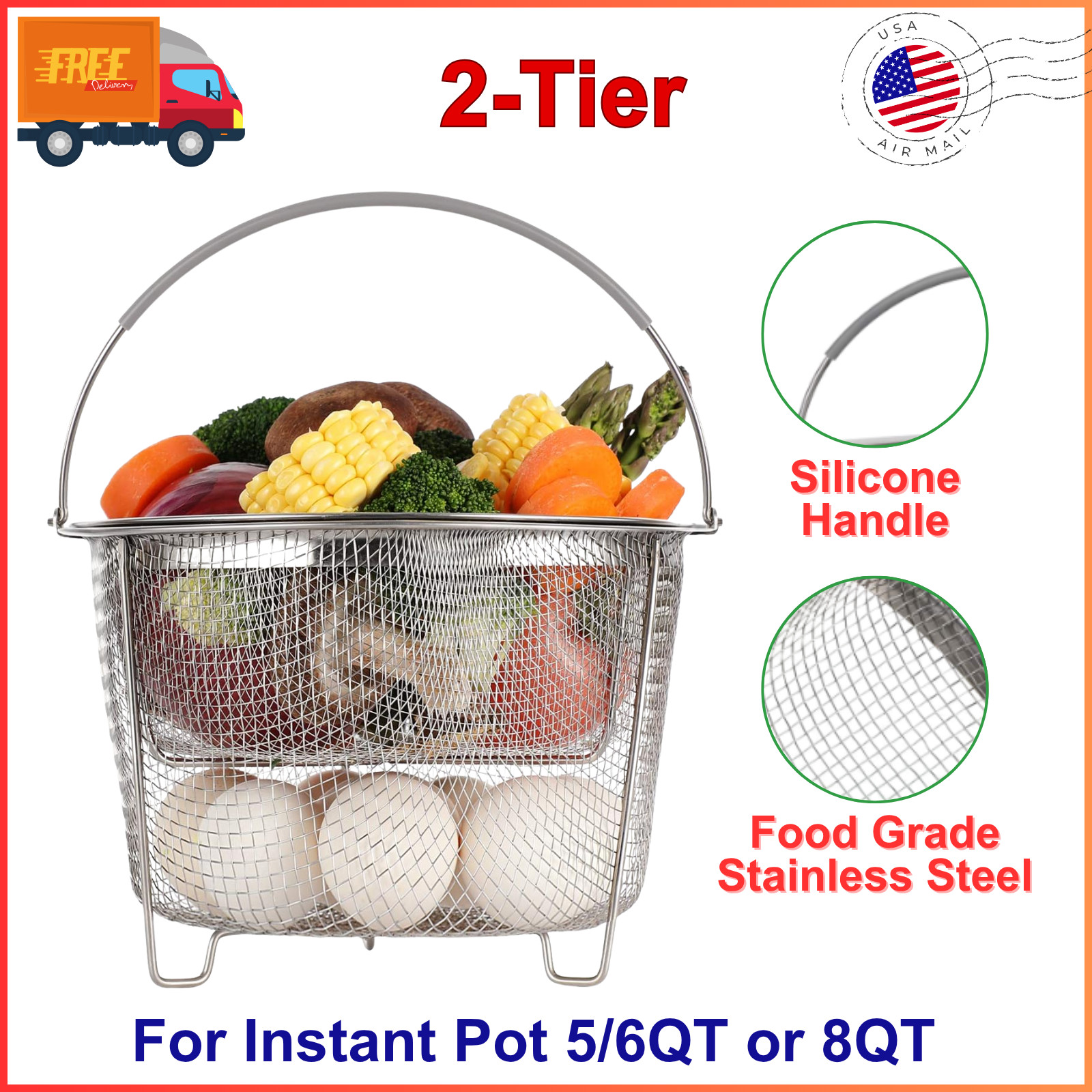 Steamer Basket for Instant Pot Accessories 6 qt or 8 quart -