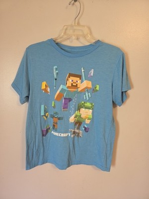 MAD ENGINE Minecraft Youth XL Blue Short Sleeve T-Shirt Steve Alex Dolphin
