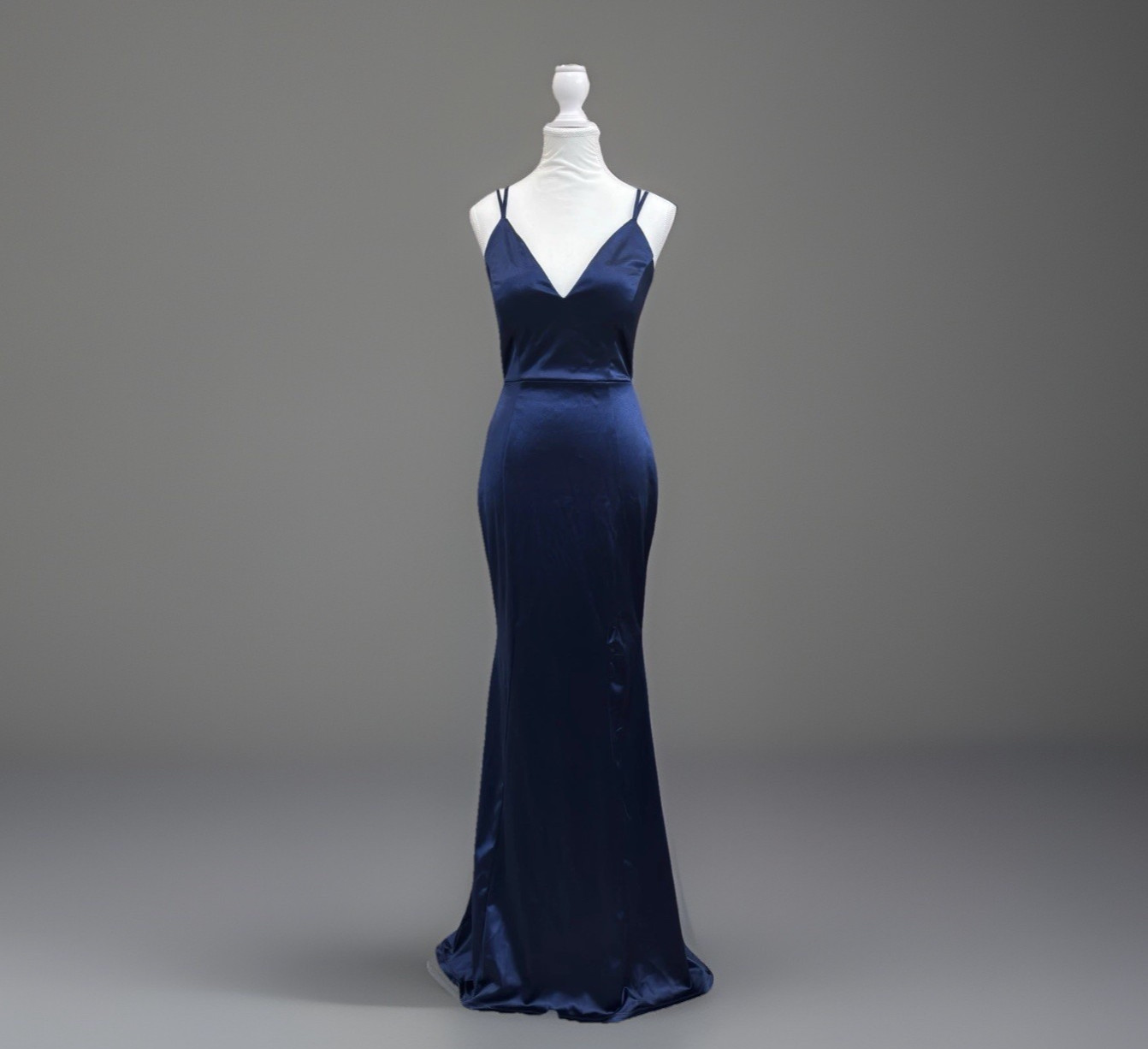 Windsor Navy Satin Formal Prom Evening Dress Lattice Back Gown M NWT