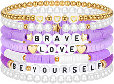 Landical 7 Pcs Friendship Bracelets Bulk Girl Trendy Heishi Clay Bead Bracelets