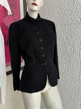 Vintage 1940s women s black wool boucle jacke...