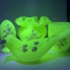 Fenton Uranium Glass Custard Hand Painted Floral Lot Ruffled Vase Bird Egg