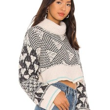 Free People Jupiter Cream Gray Knit Cropped Turtleneck Sweater Medium Preppy