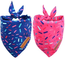 Dog Birthday Bandanas 2 Pack Blue Pink Reversible Triangle Scarf XL Pet Party