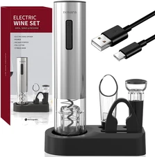 Electric Wine Opener Set 4-In-1 | Rechargeable Corkscrew with Vacuum Stopper, Fo