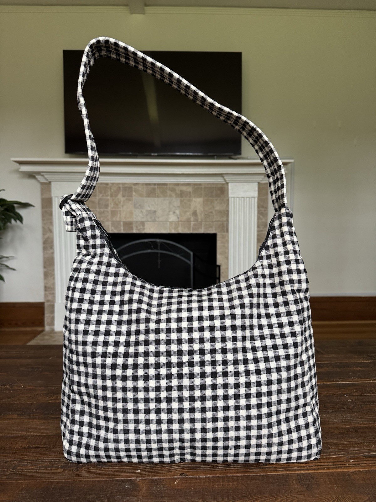 Baggu Nylon Shoulder Bag Black & White Gingham NWT