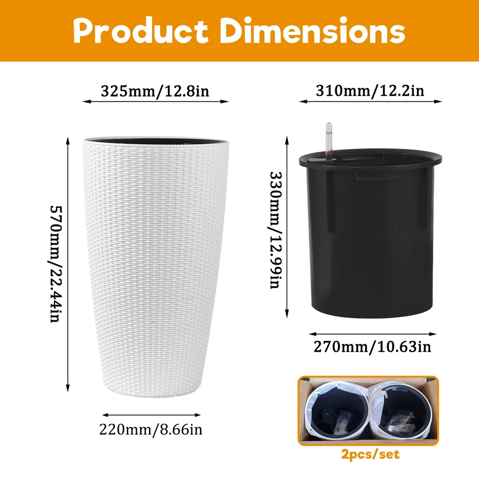 Set of 2 Faux Rattan Tall Planters Outdoor Indoor Large Planters,Patio(22 inch ) - Image 3 of 4