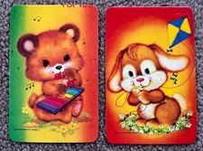 Original swap playing card blank back 70’s animals bear dog