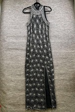 Papell Boutique Evening Dress Womens 14 Black Beaded Floral Sheath Maxi Formal